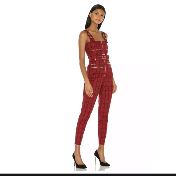 We Wore What Sz.S Red Plaid Moto Jumpsuit NTW $225 - Picture 3 of 4